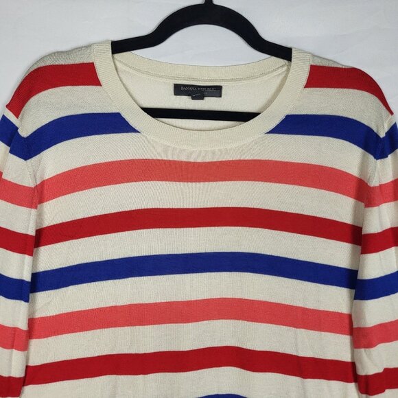 Banana Republic Silk Blend Sweater Women's XL Blue REd White Striped Lightweight - Picture 3 of 9